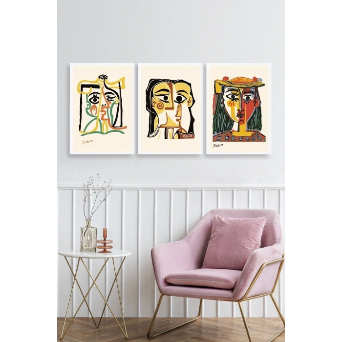 Picasso Üçlü Ahşap Çerçeveli Tablo 30 x 40