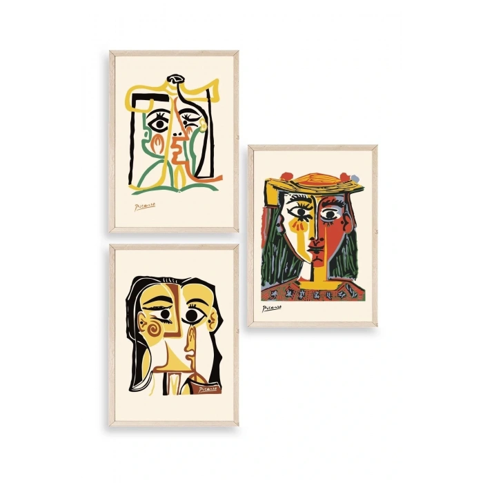 Picasso Üçlü Ahşap Çerçeveli Tablo 40 x 60