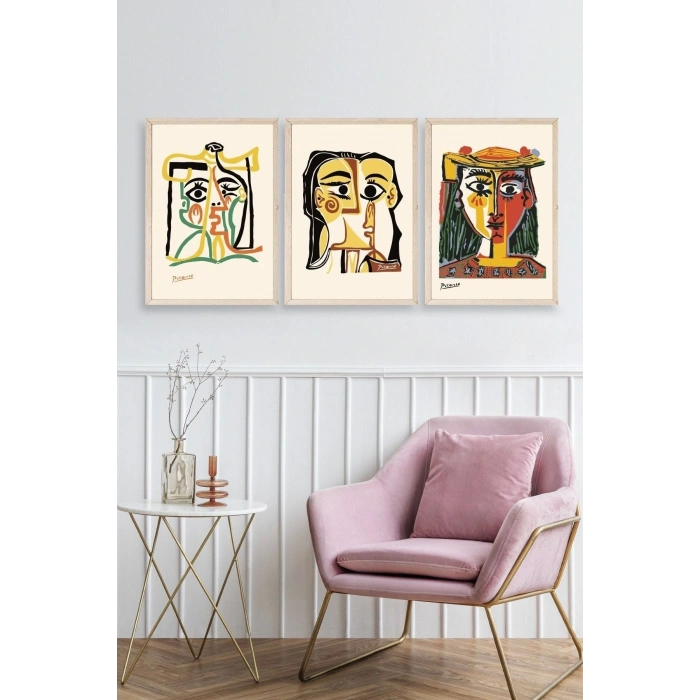Picasso Üçlü Ahşap Çerçeveli Tablo 40 x 60
