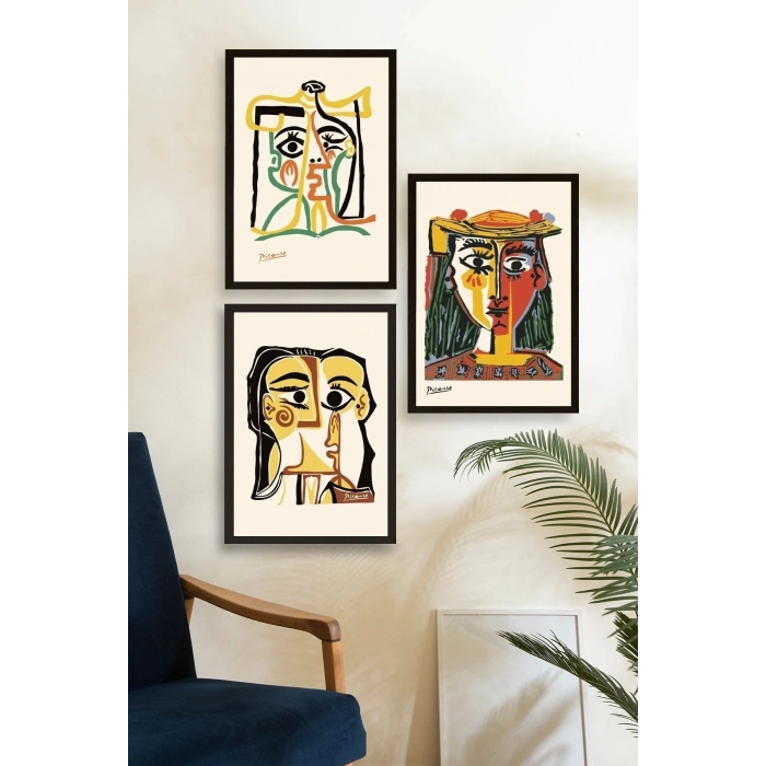 Picasso Üçlü Ahşap Çerçeveli Tablo 50 x 70