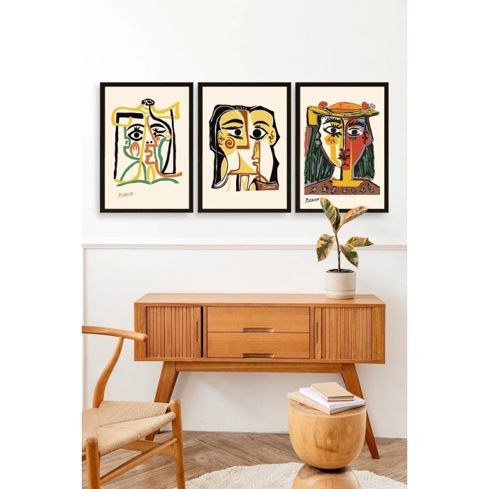 Picasso Üçlü Ahşap Çerçeveli Tablo 50 x 70