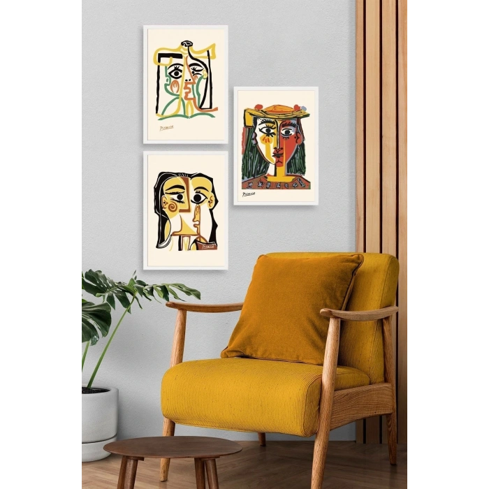 Picasso Üçlü Ahşap Çerçeveli Tablo 50 x 70