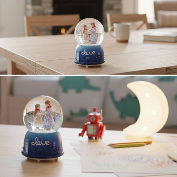 Battery Operated Light and Musical Snow Globe–Fun Desktop Figurine with Holding Hands Couple Figure, LED-Lit Decorative Gift Snow Globe (5365)