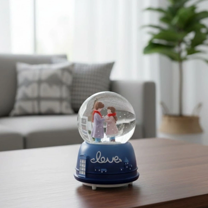 Battery Operated Light and Musical Snow Globe–Fun Desktop Figurine with Holding Hands Couple Figure, LED-Lit Decorative Gift Snow Globe (5365)