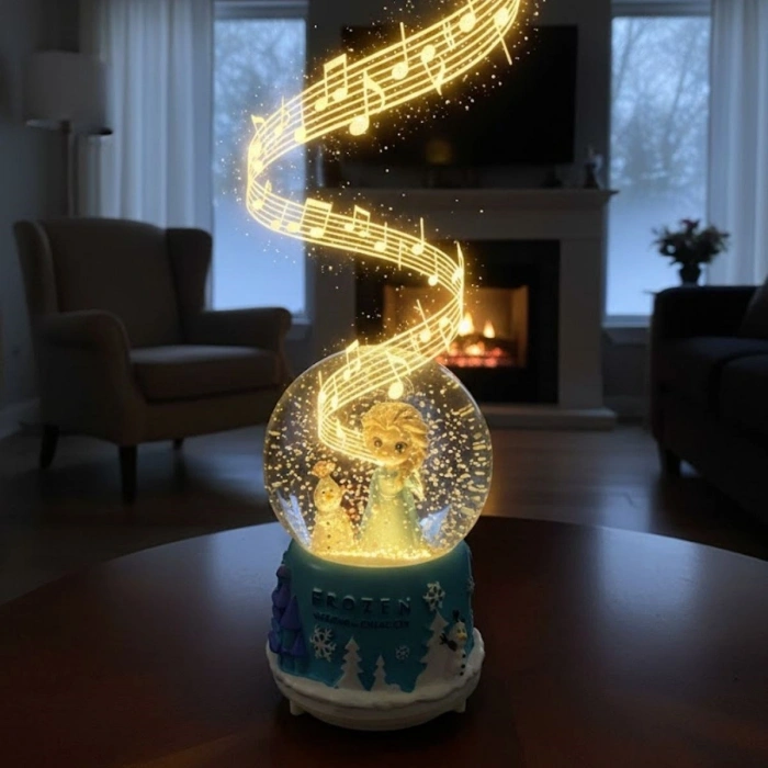 Battery-Powered Illuminated Musical Snow Globe – Frozen Land Figurine Fun Desktop Ornament, LED Lit Decorative Gift Snow Globe (5365)