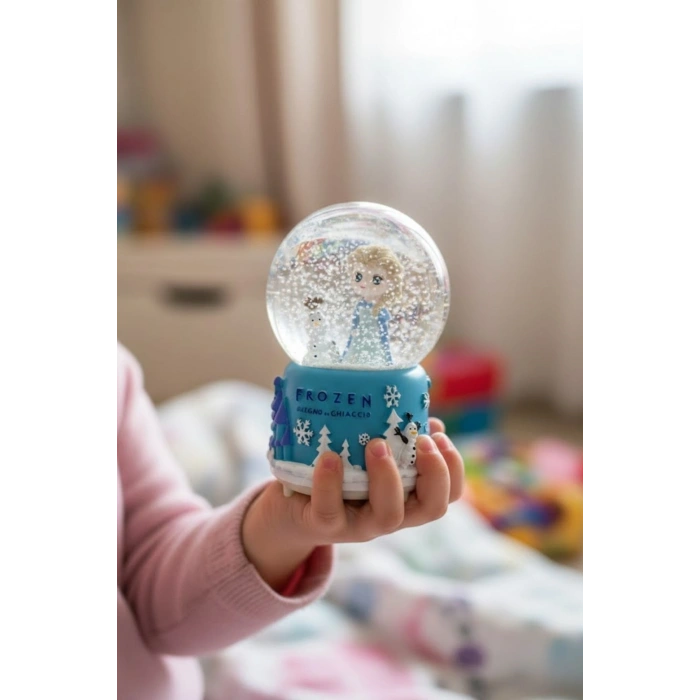 Pilli Işıklı Müzikli Kar Küresi–frozen Karlar Ülkesi Figürlü Eğlenceli Masaüstü Biblo, LED Aydınlatmalı Dekoratif Hediyelik Kar Küresi