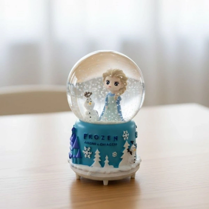 Battery-Powered Illuminated Musical Snow Globe – Frozen Land Figurine Fun Desktop Ornament, LED Lit Decorative Gift Snow Globe (5365)