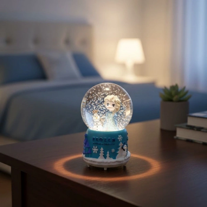 Battery-Powered Illuminated Musical Snow Globe – Frozen Land Figurine Fun Desktop Ornament, LED Lit Decorative Gift Snow Globe (5365)