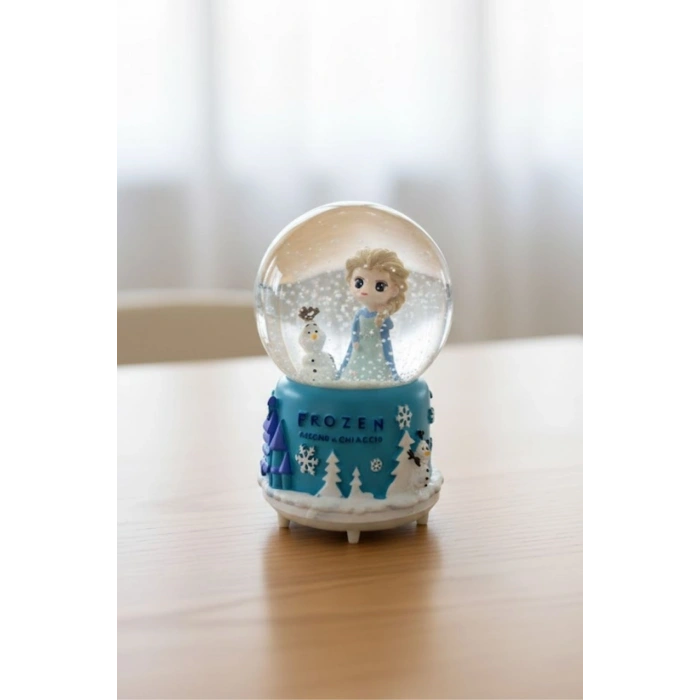 Pilli Işıklı Müzikli Kar Küresi–frozen Karlar Ülkesi Figürlü Eğlenceli Masaüstü Biblo, LED Aydınlatmalı Dekoratif Hediyelik Kar Küresi