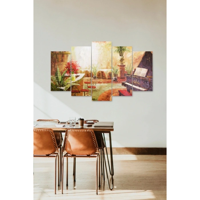 Piyano ve Şehir 5 Parçalı Mdf Tablo 60 x 100