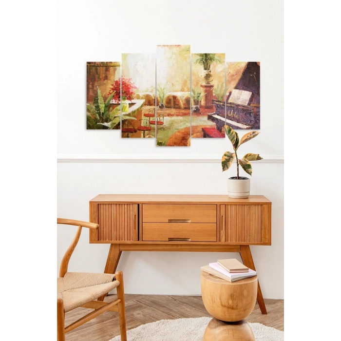 Piyano ve Şehir 5 Parçalı Mdf Tablo 60 x 100