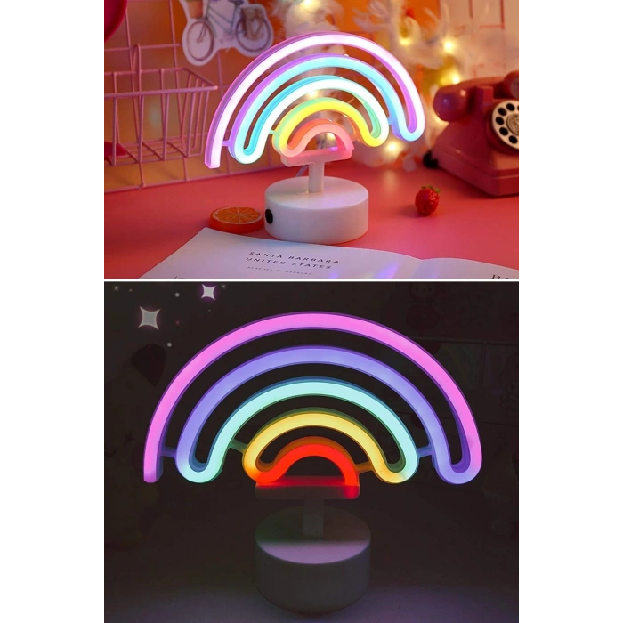 Plastik Gökkuşağı Neon LED Işık – Dekoratif Renkli Masaüstü ve Ambiyans Aydınlatması