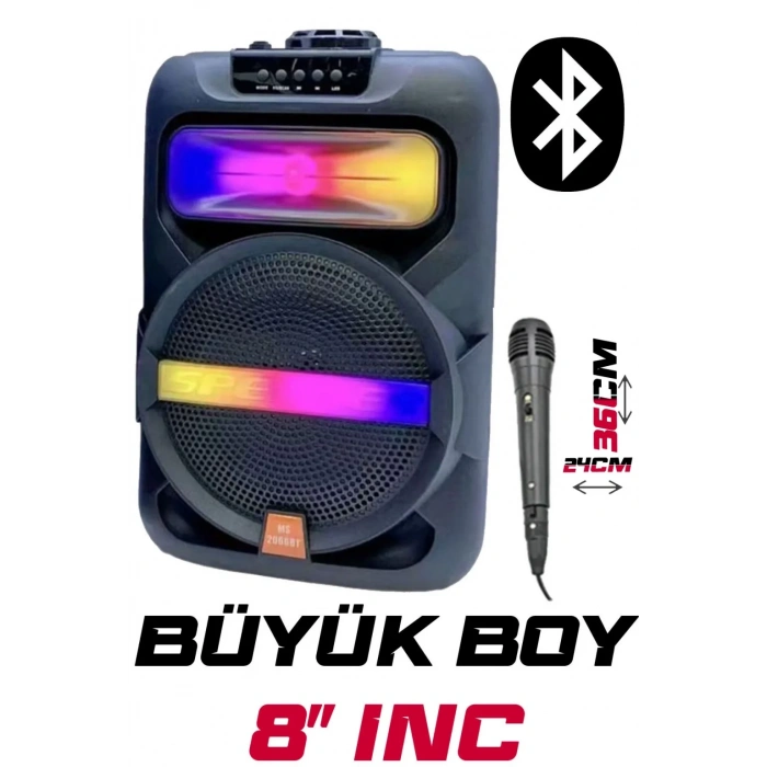Platoon PL-4361 BT USB SD AUX 8 İNÇ Mikrofonlu Anfi Yüksek SES Taşınabilir RGB Işıklı Hoparlör (5365)
