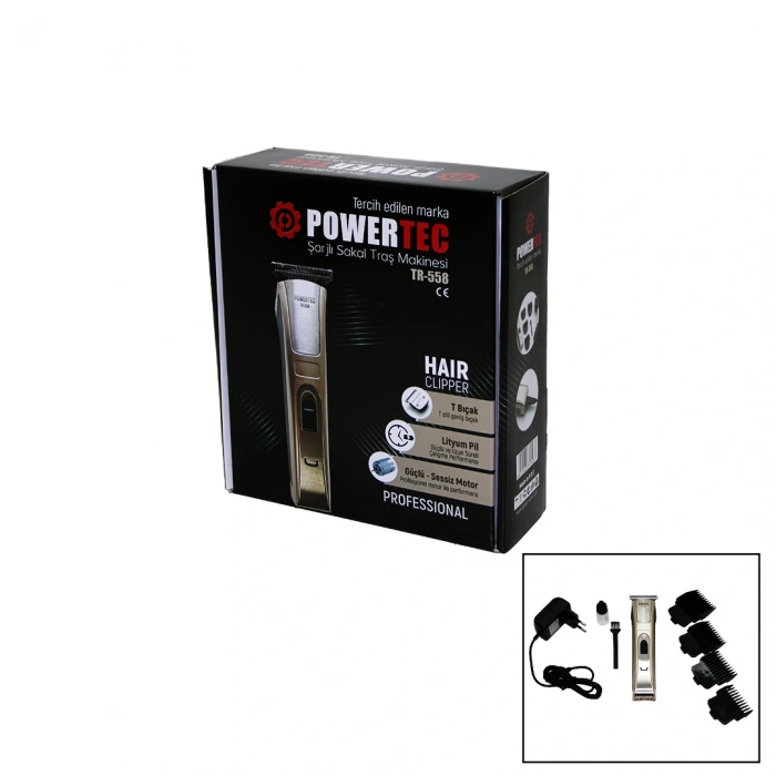 POWERTEC TR-558 ŞARJLI SAÇ SAKAL ENSE ÇİZİM TRAŞ MAKİNESİ T BIÇAK (5365)