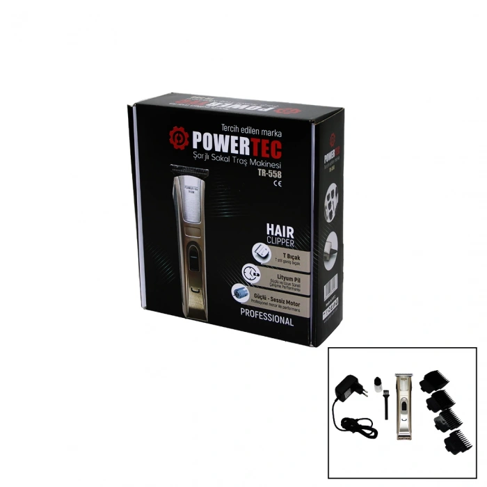 POWERTEC TR-558 ŞARJLI SAÇ SAKAL ENSE ÇİZİM TRAŞ MAKİNESİ T BIÇAK (5365)