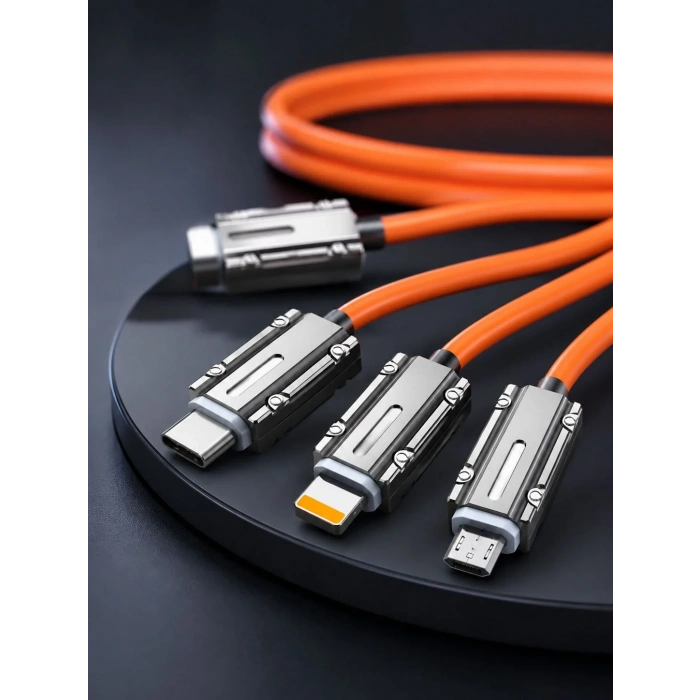 Pratik 3lü Hızlı Şarj Kablosu 120w Usb Type-c Lightning Micro Usb