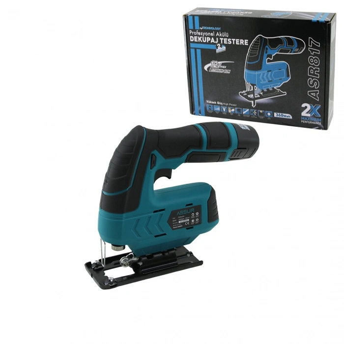 PROFESYONEL ŞARJLI DEKUPAJ TESTERE SUNTA KESME DEKOPAJ KADEMELİ HIZ AYAR 2 FREN SİSTEMİ 12V - 360W  ASR-817 (5365)