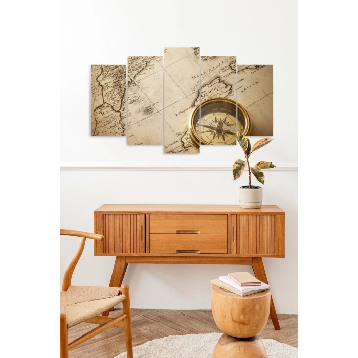 Pusula ve Harita 5 Parçalı Mdf Tablo 60 x 100