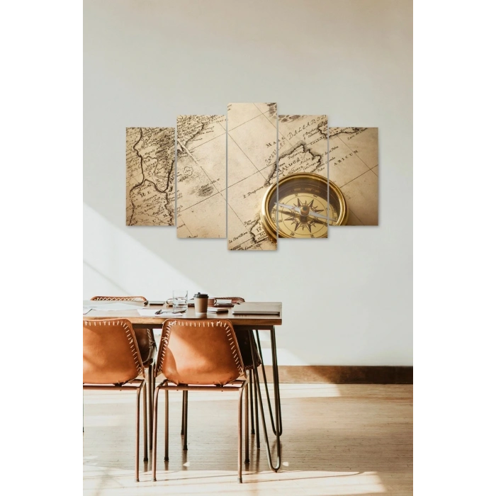 Pusula ve Harita 5 Parçalı Mdf Tablo 60 x 100