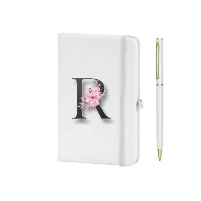 R Harfi Çiçek Desen Baskılı Defter