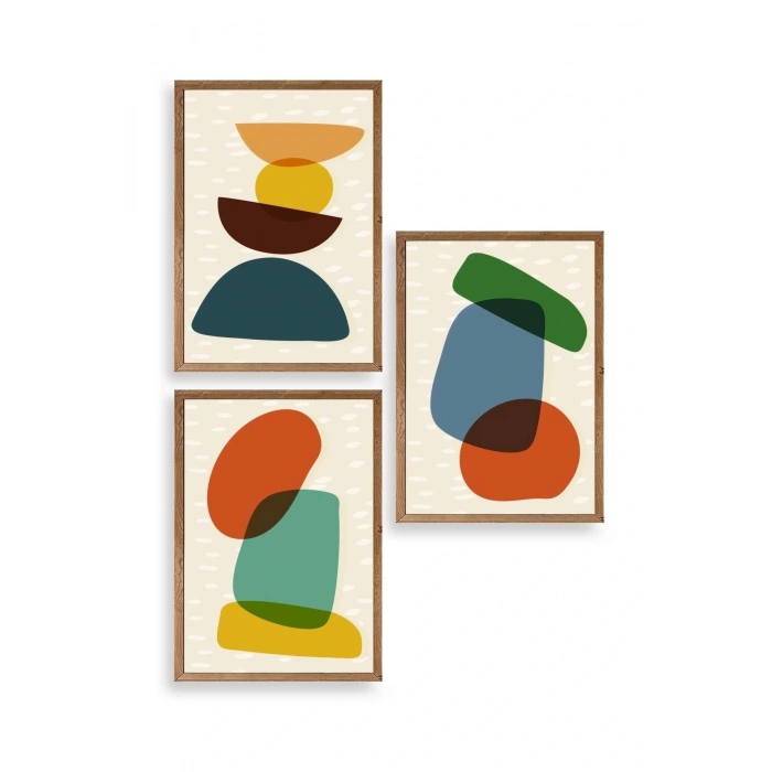 Rahatlatıcı Desenler Üçlü Ahşap Çerçeveli Tablo 17 x 23