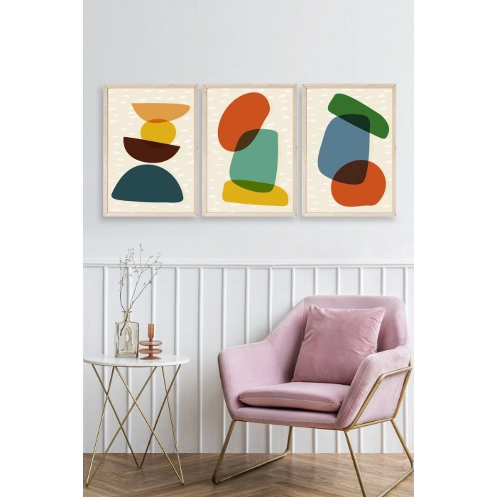Rahatlatıcı Desenler Üçlü Ahşap Çerçeveli Tablo 17 x 23