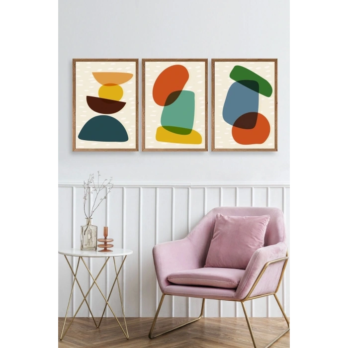 Rahatlatıcı Desenler Üçlü Ahşap Çerçeveli Tablo 23 x 30