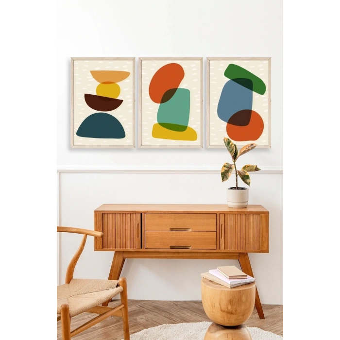 Rahatlatıcı Desenler Üçlü Ahşap Çerçeveli Tablo 23 x 30