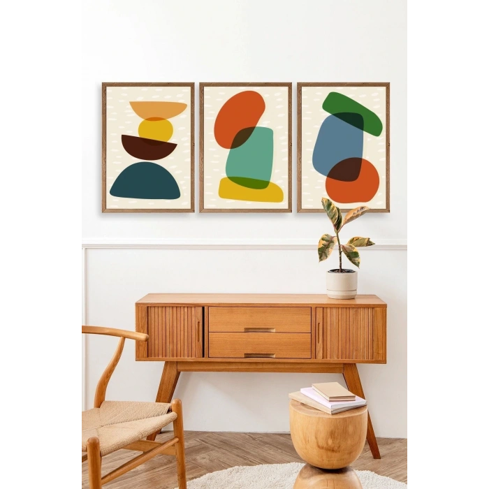 Rahatlatıcı Desenler Üçlü Ahşap Çerçeveli Tablo 30 x 42