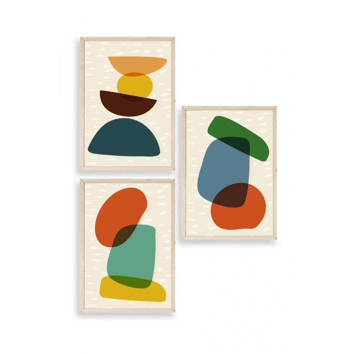 Rahatlatıcı Desenler Üçlü Ahşap Çerçeveli Tablo 50 x 70