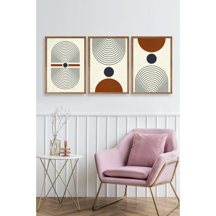 Rahatlatıcı Şekiller Üçlü Ahşap Çerçeveli Tablo 17 x 23