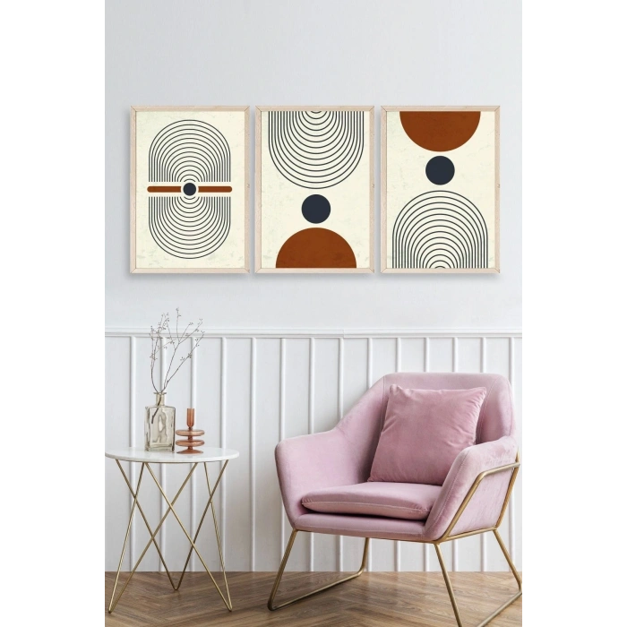 Rahatlatıcı Şekiller Üçlü Ahşap Çerçeveli Tablo 17 x 23