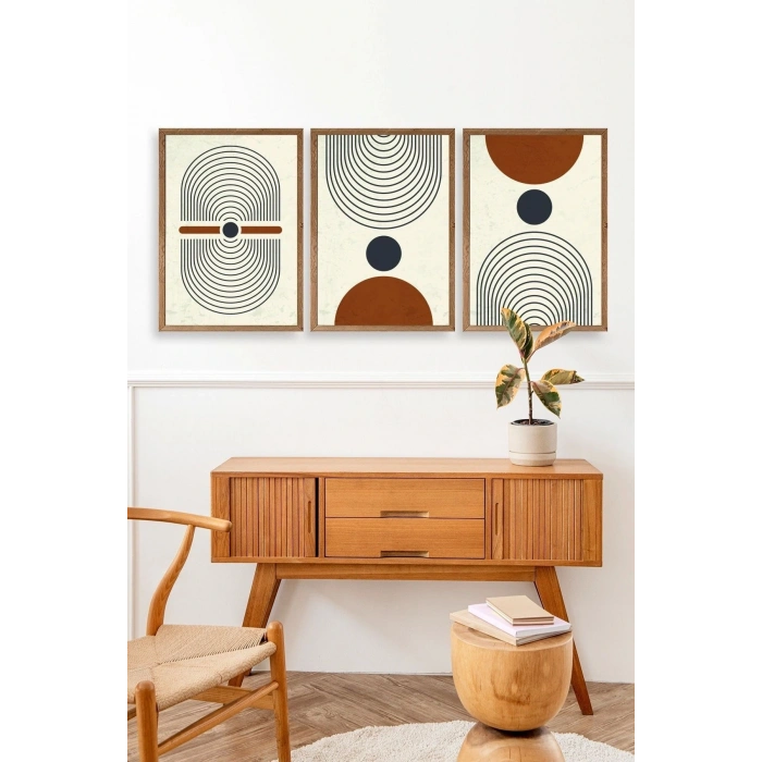 Rahatlatıcı Şekiller Üçlü Ahşap Çerçeveli Tablo 23 x 30