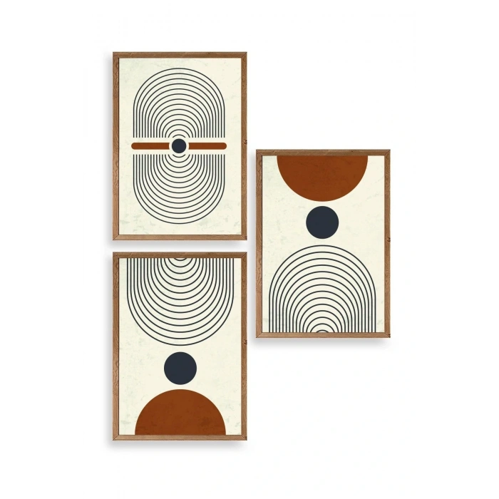 Rahatlatıcı Şekiller Üçlü Ahşap Çerçeveli Tablo 50 x 70