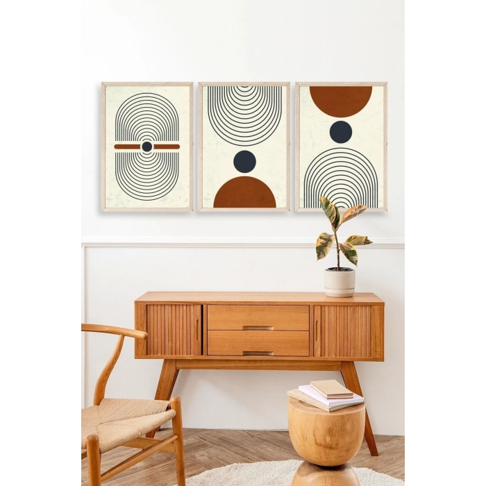 Rahatlatıcı Şekiller Üçlü Ahşap Çerçeveli Tablo 50 x 70