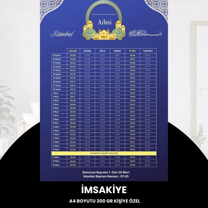 Ramazan İmsakiyesi - 300 Gr - A4 Boyut Kişiye Özel İsimli & Logolu 10 Adet Mor