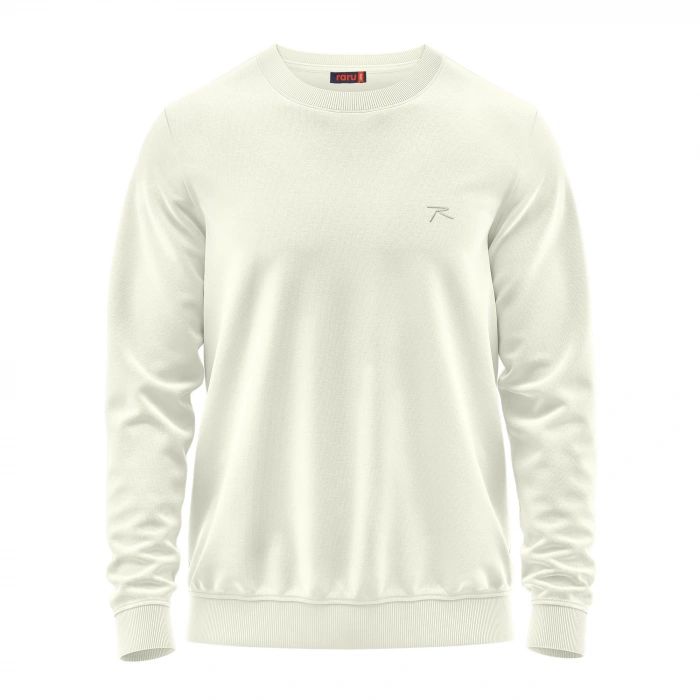 %100 Pamuk Bisiklet Yaka Unisex Basic Sweatshirt AUDAX EKRU