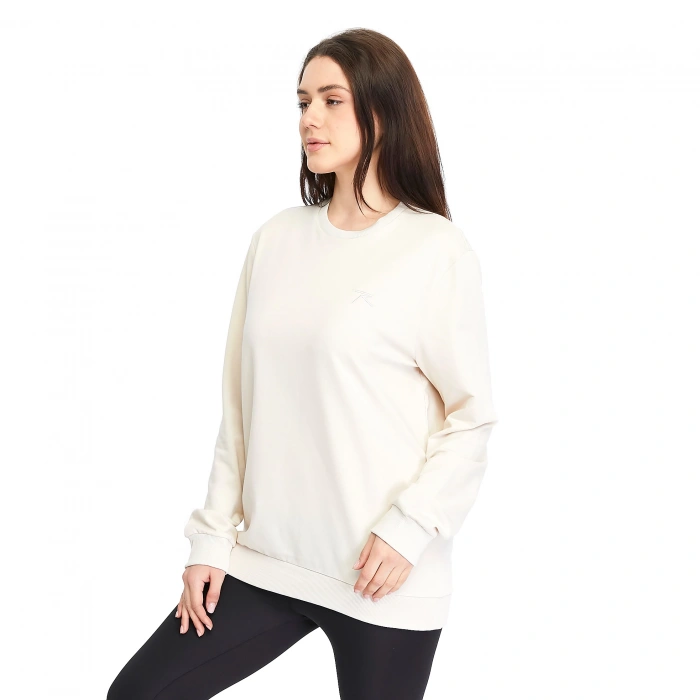 %100 Pamuk Bisiklet Yaka Unisex Basic Sweatshirt AUDAX EKRU