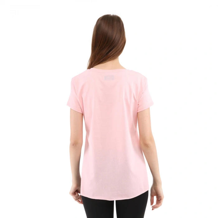 Kadın %100 Pamuk Bisiklet Yaka T-Shirt FUMUS PEMBE