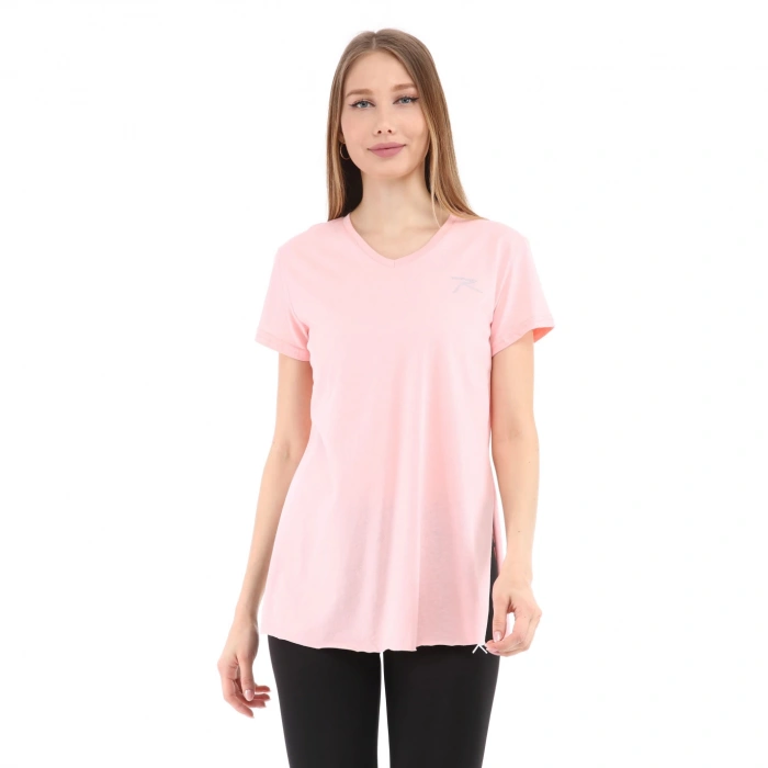 Womens 100% Cotton V-Neck T-Shirt FRAGUM PINK