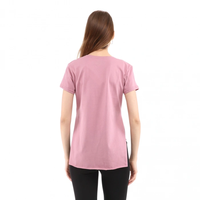 Kadın %100 Pamuk V Yaka T-Shirt FRAGUM PEMBE