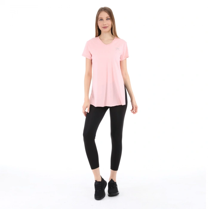 Womens 100% Cotton V-Neck T-Shirt FRAGUM PINK
