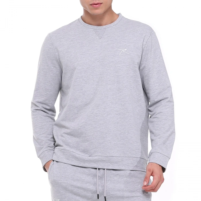 Pamuklu Bisiklet Yaka Basic Sweatshirt PORTA GRİ MELANJ