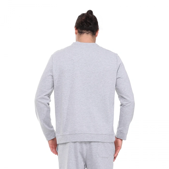 Pamuklu Bisiklet Yaka Basic Sweatshirt PORTA GRİ MELANJ