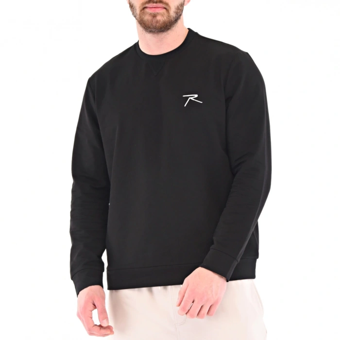 Pamuklu Bisiklet Yaka Basic Sweatshirt PORTA SİYAH