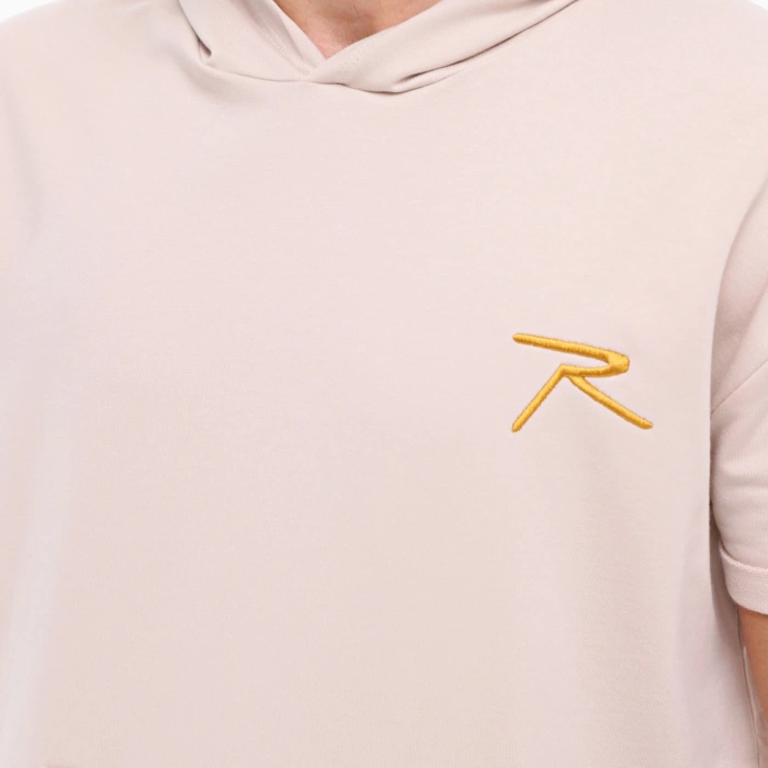 Pamuklu Kapüşonlu Kısa Kollu Sweatshirt OCULUS BEJ