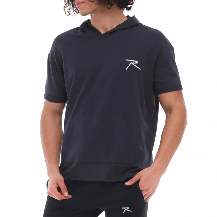 Cotton Hooded Short Sleeve Sweatshirt OCULUS NAVY