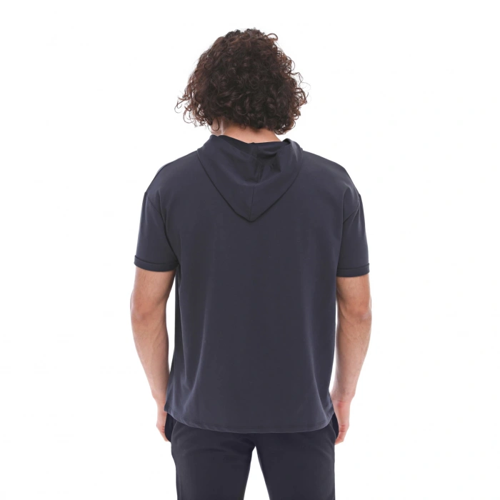 Cotton Hooded Short Sleeve Sweatshirt OCULUS NAVY