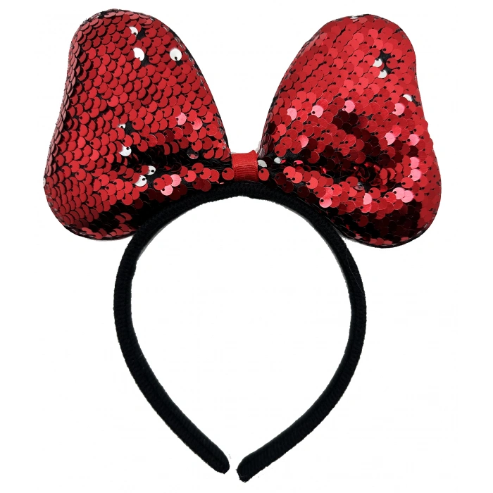 Renk Değiştiren Pullu Payetli Fiyonk Parti Tacı Kırmızı Gümüş Renk 20x16 cm (5365)