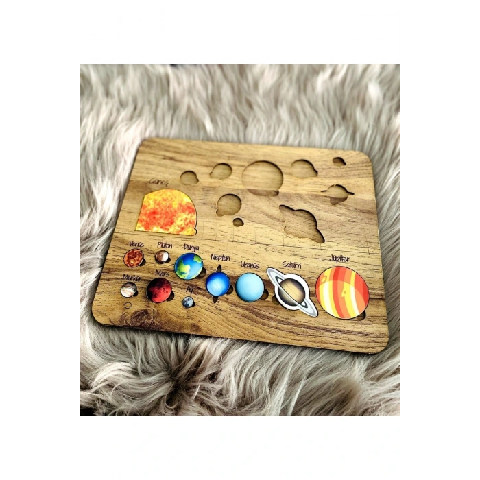 Renkli Ahşap Güneş Sistemi Bul Tak Puzzle